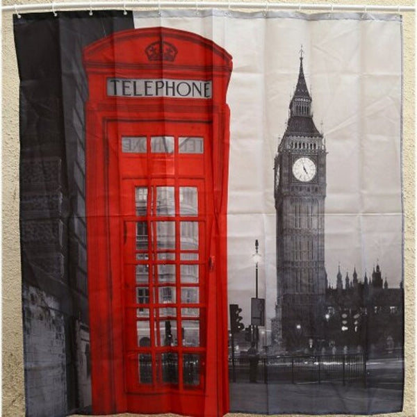 Waterproof Big Ben Shower Curtain Gray Shower Curtains