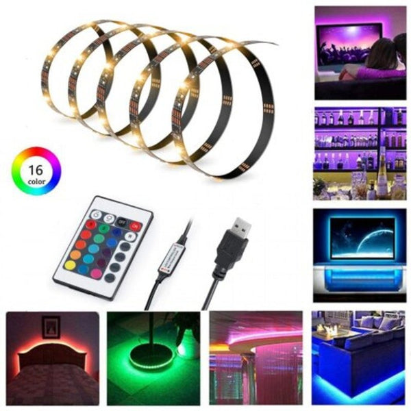 Waterproof Usb Tv Backlight Led Strip Lights 5050 60 Leds Rgb With 24 Key Ir Remote Controller 5V Black 1M String Lights
