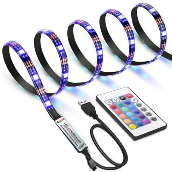 Waterproof Usb Tv Backlight Led Strip Lights 5050 60 Leds Rgb With 24 Key Ir Remote Controller 5V Black 1M String Lights