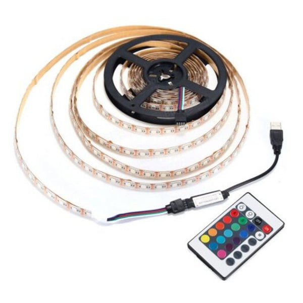 Waterproof Usb Tv Backlight Led Strip Lights 5050 60 Leds Rgb With 24 Key Ir Remote Controller 5V Black 1M String Lights