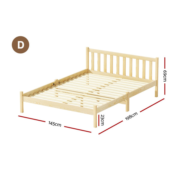 Artiss Bed Frame Double Size Base Pine Timber Mattress Foundation Oak Double Bed Frames