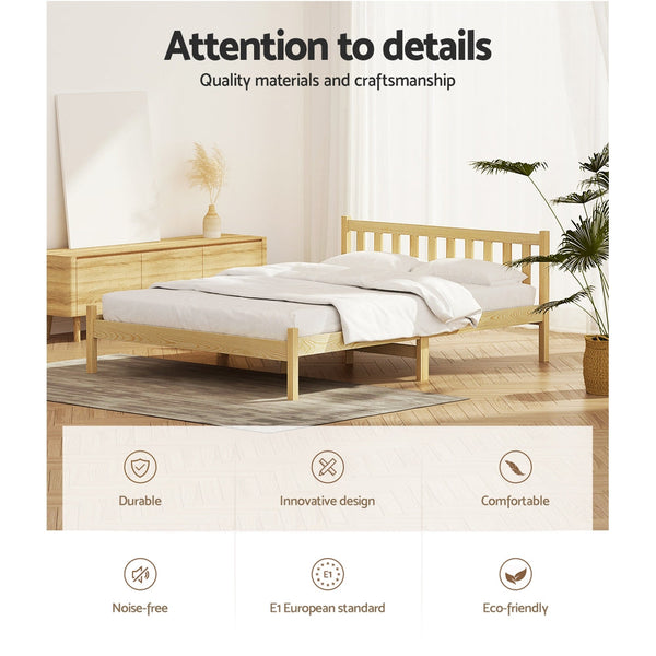 Artiss Bed Frame Double Size Base Pine Timber Mattress Foundation Oak Double Bed Frames