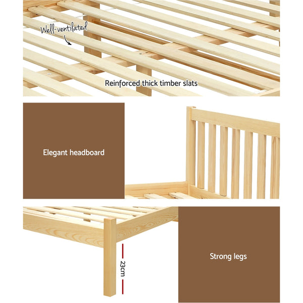 Artiss Bed Frame Wooden Double Size Base Pine Timber Mattress Foundation Oak