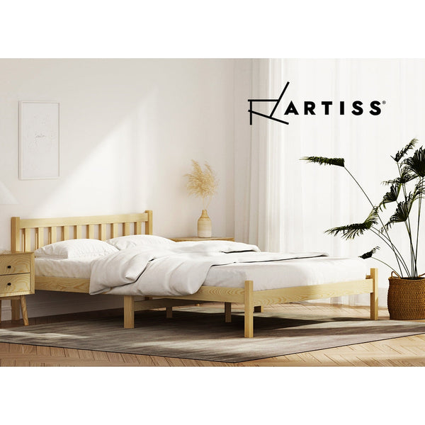 Artiss Bed Frame Double Size Base Pine Timber Mattress Foundation Oak Double Bed Frames