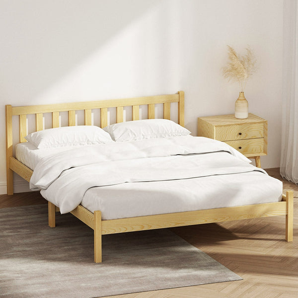 Artiss Bed Frame Double Size Base Pine Timber Mattress Foundation Oak Double Bed Frames