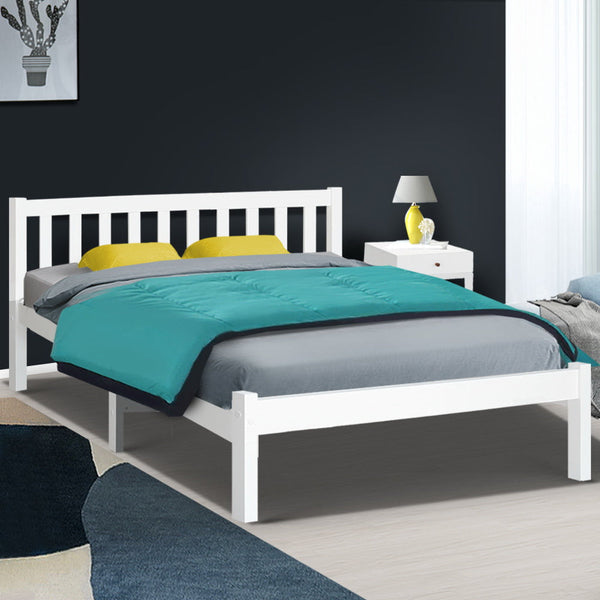 Artiss Double Full Size Bed Frame Sofie Pine Timber Mattress Base Bedroom Double Bed Frames
