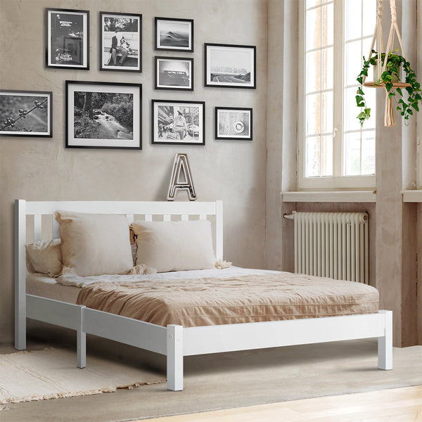 Artiss Double Full Size Bed Frame Sofie Pine Timber Mattress Base Bedroom Double Bed Frames