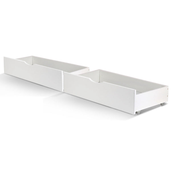 Artiss Set Of 2 Bed Frame Storage Drawers Timber Trundle For Base White Storage Boxes