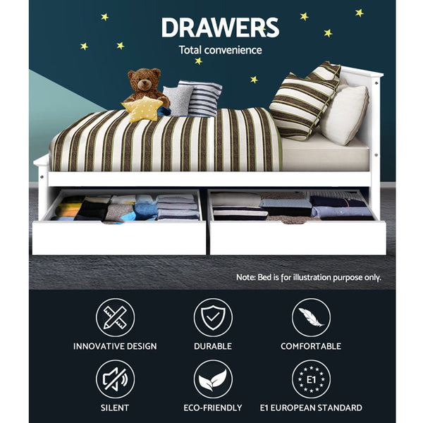 Artiss Set Of 2 Bed Frame Storage Drawers Timber Trundle For Base White Storage Boxes