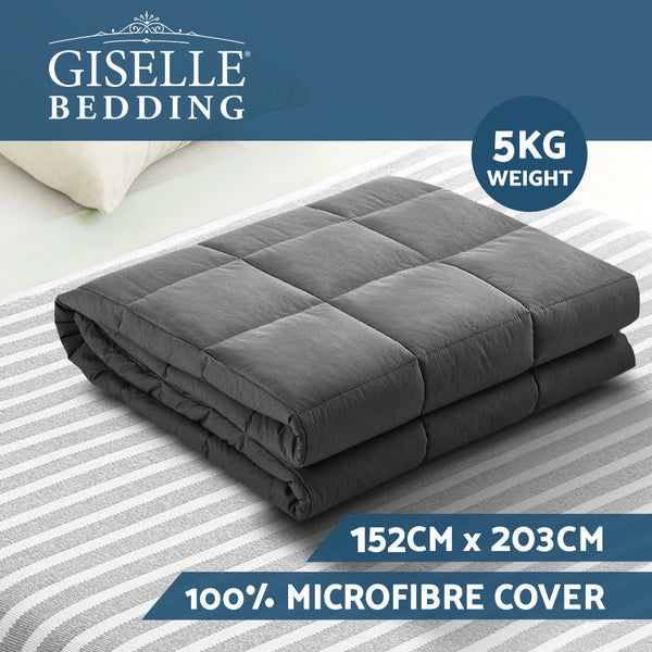 Giselle Weighted Blanket Adult 5Kg Heavy Gravity Blankets Microfibre Cover Calming Relax Anxiety Relief Grey Weighted Blankets