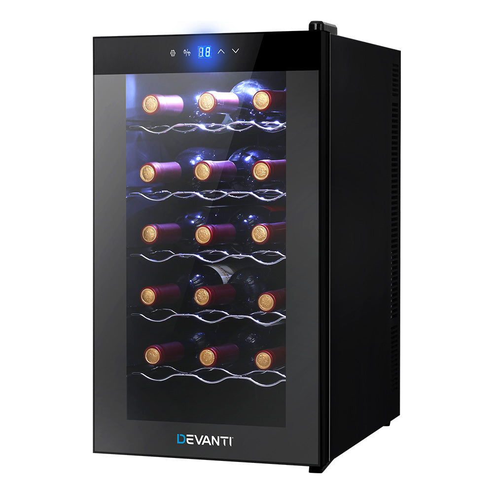 Devanti Wine Cooler 18 Bottles Glass Door Beverage Thermoelectric Fridge Black Wine Fridges