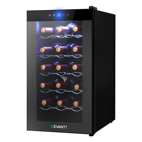Devanti Wine Cooler 18 Bottles Glass Door Beverage Thermoelectric Fridge Black Wine Fridges