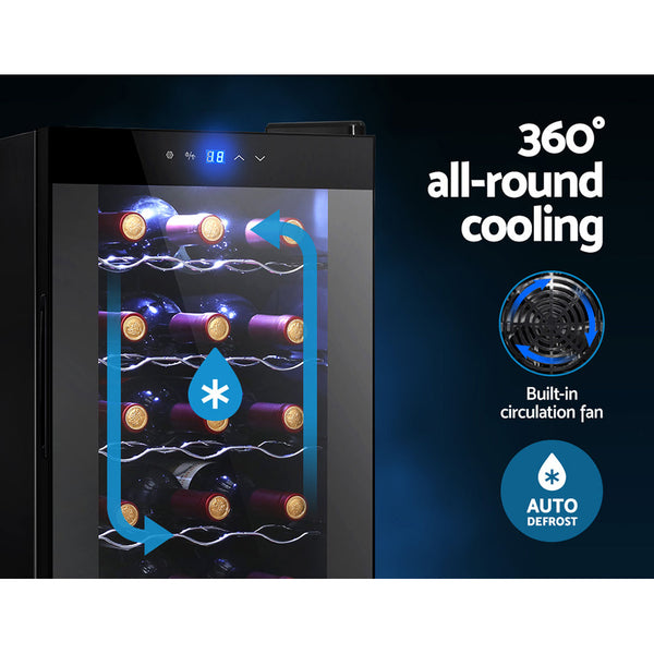 Devanti Wine Cooler 18 Bottles Glass Door Beverage Thermoelectric Fridge Black Wine Fridges