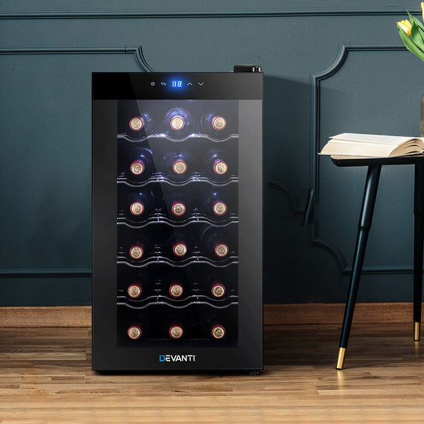 Devanti Wine Cooler 18 Bottles Glass Door Beverage Thermoelectric Fridge Black Wine Fridges