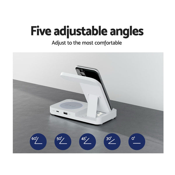 Devanti 4 In 1 Wireless Charger Dock Fast Charging For Phone White Chargers & Cradles