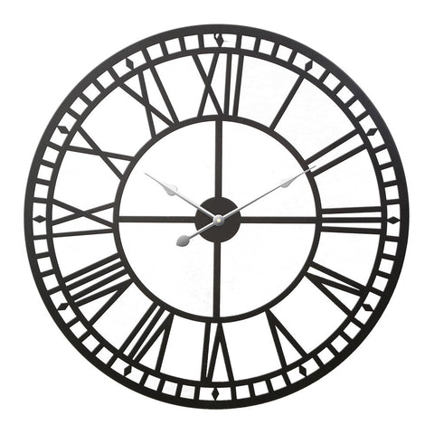 Artiss 60Cm Large Wall Clock Roman Numerals Round Metal Luxury Home Decor Black