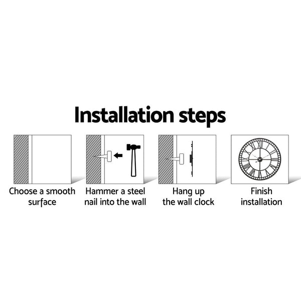 Artiss 60Cm Large Wall Clock Roman Numerals Round Metal Luxury Home Decor Black Wall Clocks