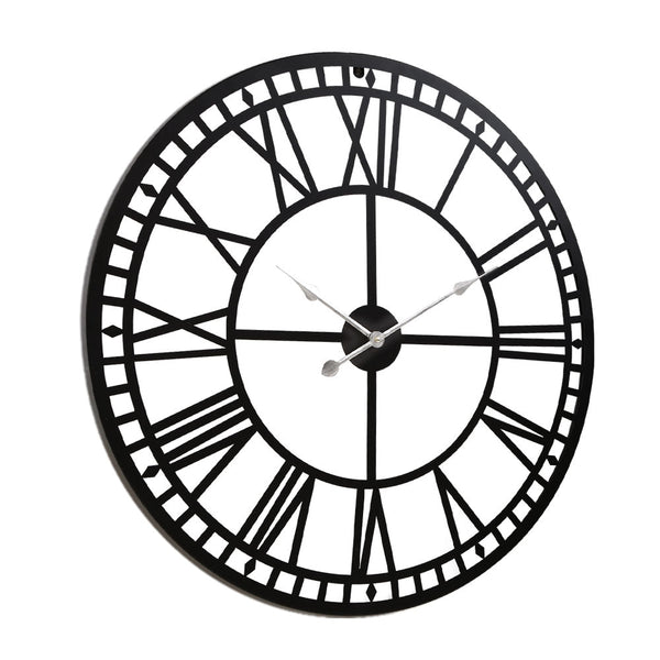 Artiss 80Cm Large Wall Clock Roman Numerals Round Metal Luxury Home Decor Black Wall Clocks