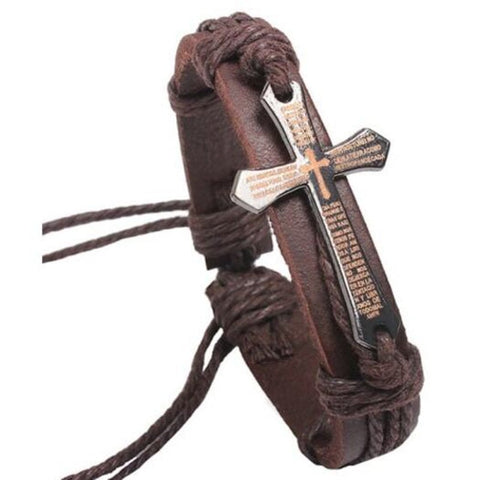 Wearable Bible Verse Cross Unisex Decor Bracelet Brown
