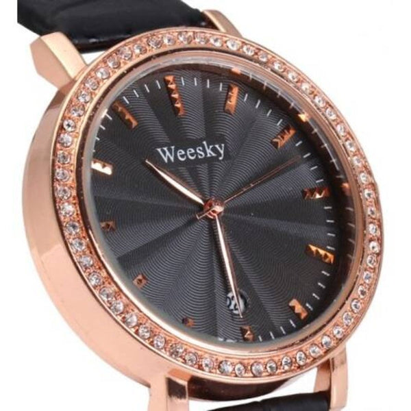 Veile Studios 1212G Diamond Female Quartz Watch With Date Display Golden Case Pink Watches