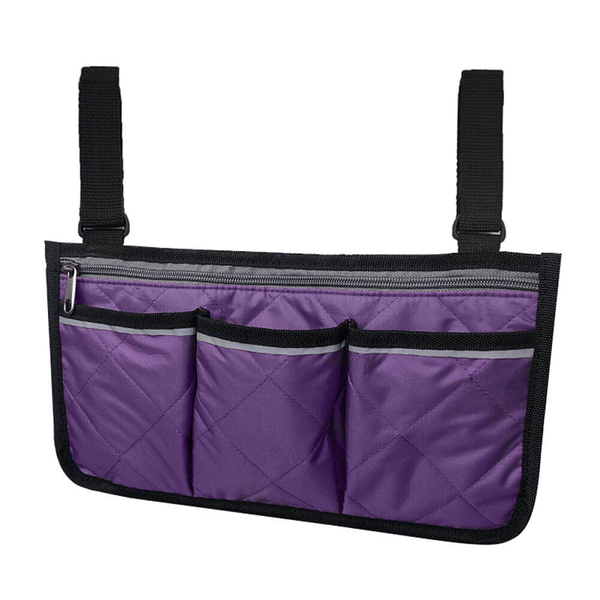 Wheelchair Multi Pocket Side Hanging Bag Storage Pouch With Reflective Strip Wine Red Storage Bags