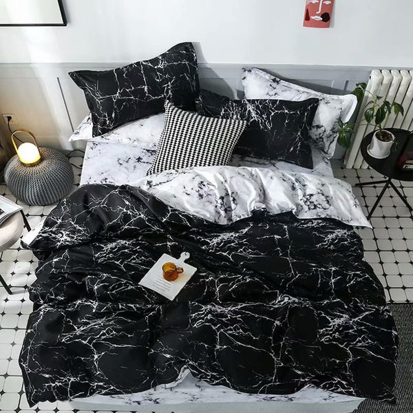 White And Black Marble Pattern Cotton Fibre Quilt Cover 3 Pieces Bedding Set