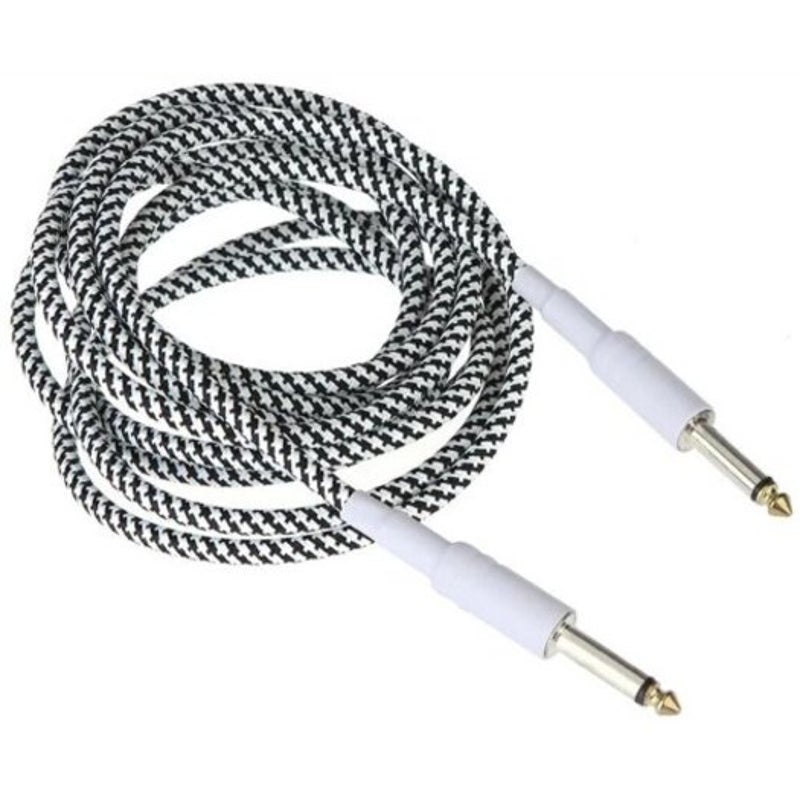 White Cloth Braided Tweed Guitar Cable Cord 1M Black Guitar Accessories