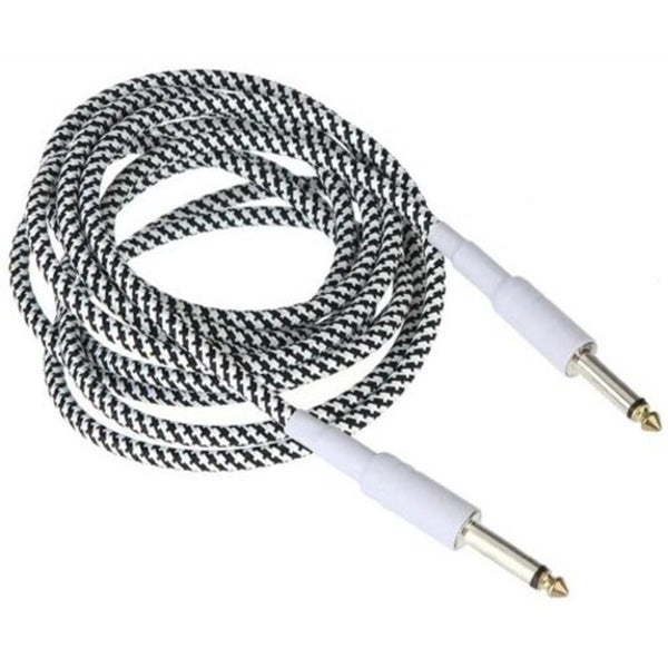 White Cloth Braided Tweed Guitar Cable Cord 1M Black Guitar Accessories
