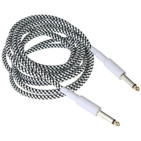 White Cloth Braided Tweed Guitar Cable Cord 1M Black