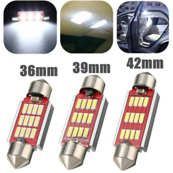 White Canbus Error Free Interior Light Bulb 36 39 42Mm 12Smd 4014 Led Red And Silver 36Mm