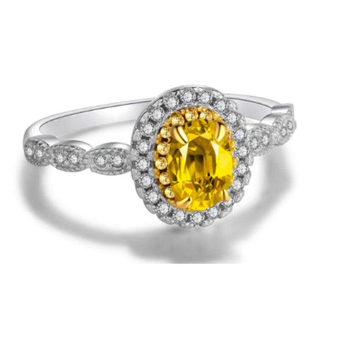 Rings White Gold Plated Yellow Cubic Zirconia