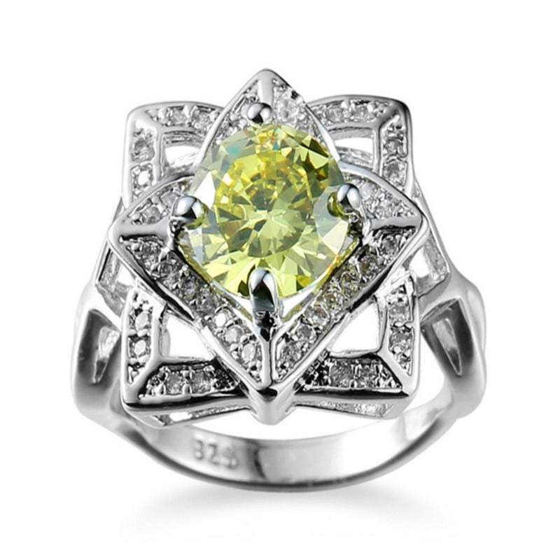 Veile Studios White Gold Plated Yellow Round Zircon Rings