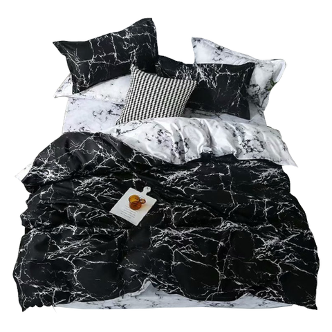 White And Black Marble Pattern Cotton Fibre Quilt Cover 3 Pieces Bedding Set