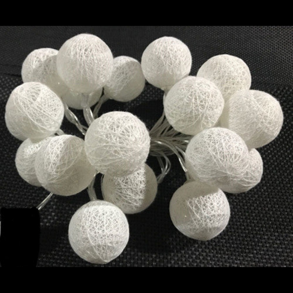 1 Set Of 20 Led White 5Cm Cotton Ball Battery Powered String Lights Christmas Gift Home Wedding Party Bedroom Decoration Outdoor Indoor Table Centrepiece