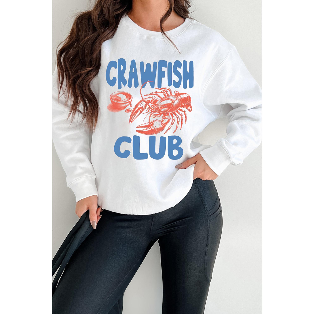 White Crawfish Club Printed Drop Shoulder Sweatshirt Xl Hoodies & Sweatshirts