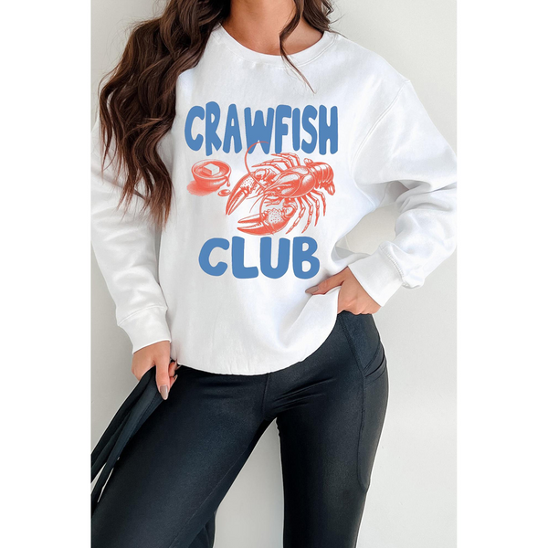White Crawfish Club Printed Drop Shoulder Sweatshirt Hoodies & Sweatshirts