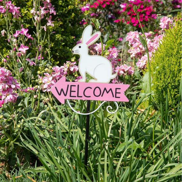White Rabbit Pattern Charming Metal Garden Stakes | Welcome Yard & Lawn Decor Lawn Stakes