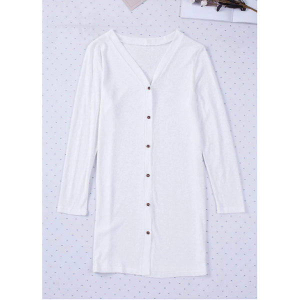 White Solid Color Open Front Buttons Cardigan Jumpers & Cardigans