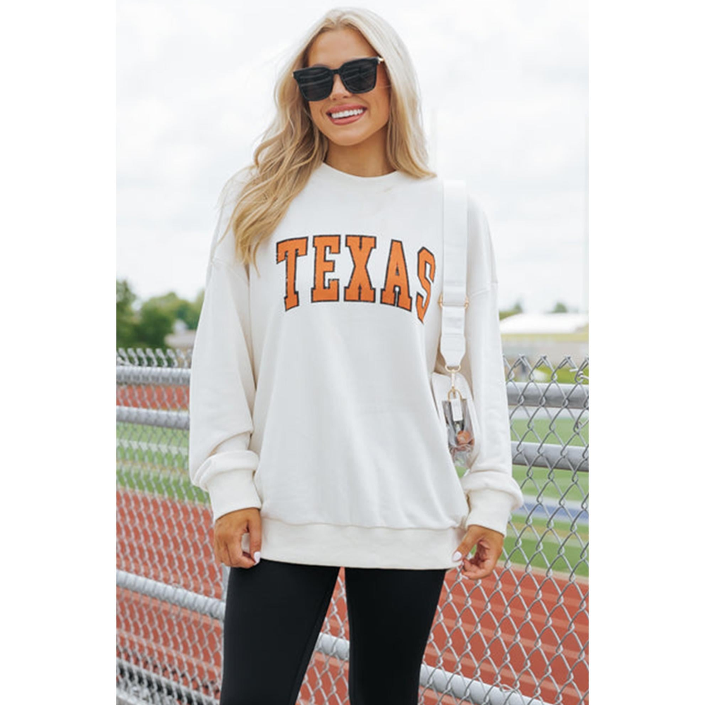 White Texas Graphic Drop Shoulder Crewneck Sweatshirt M Hoodies & Sweatshirts