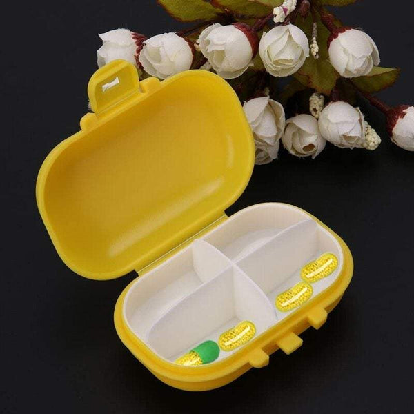 First Aid Whitelotous 4 Grids Portable Pill Box Jewellery Storage Bracket Protective Sleeve Container Notepad Yellow 1