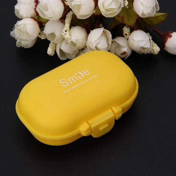 First Aid Whitelotous 4 Grids Portable Pill Box Jewellery Storage Bracket Protective Sleeve Container Notepad Yellow 1