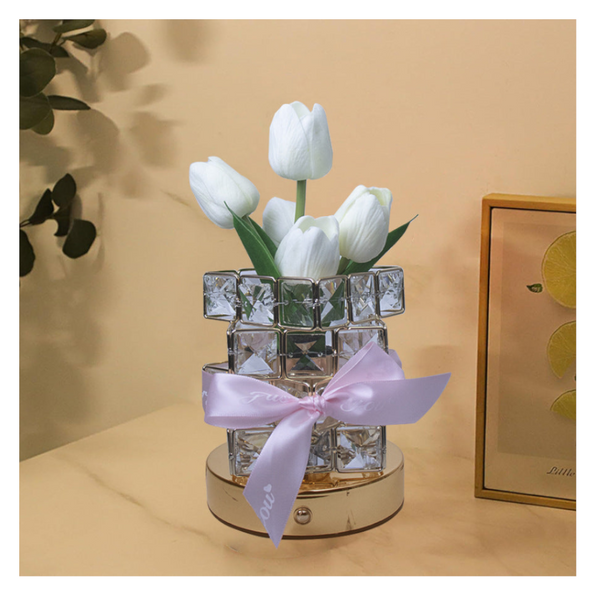 Red Elegant Crystal Tulip Led Night Light Rechargeable Touch Lamp With 3 Colors & Dimming Lamps