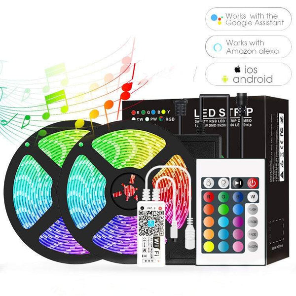 Strip Lights Wi Fi Smart 10M Waterproof Led 5050 Rgb 300 Leds Colour Changing 24 Keys Remote Control 12V 6A Power Supply For Diy Decora String Lights