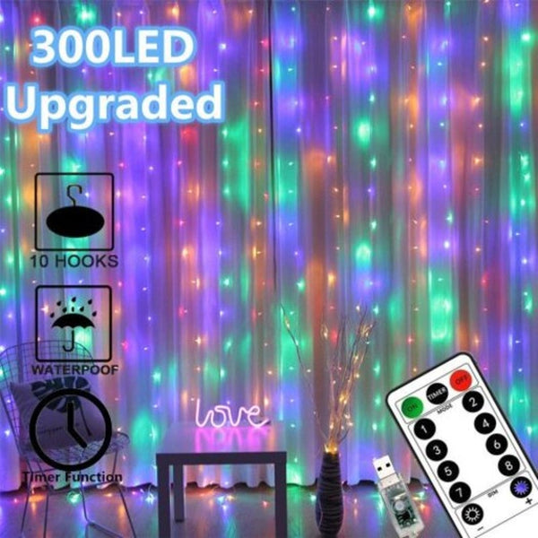 Curtain Lights 300 Led Usb Fairy String Ir Remote Waterproof 8 Settings Twinkle Multicolor String Lights
