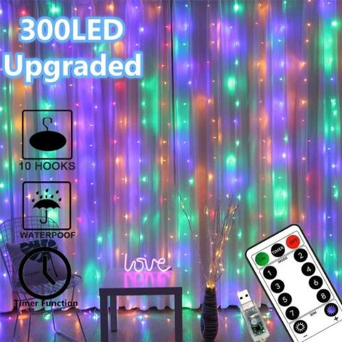 Curtain Lights 300 Led Usb Fairy String Ir Remote Waterproof 8 Settings Twinkle Multicolor String Lights