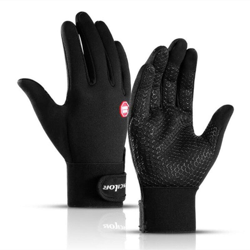 Windproof Sports Touch Screen Hook Loop Fasteners Climbing Cycling Black Gloves