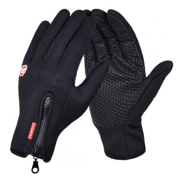 Windproof Sports Zippered Touch Screen Snowboard Skiing Climbing Cycling Black Gloves