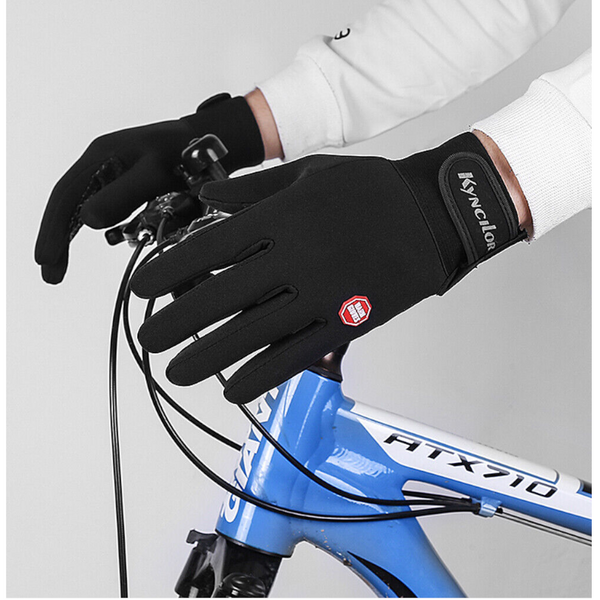 Windproof Sports Gloves Touch Screen Hook And Loop Fasteners Climbing Cycling Black