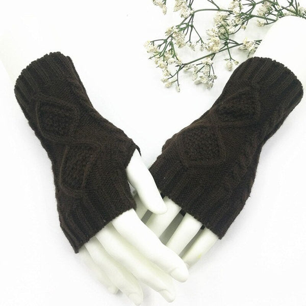 Winter Fall Knitted Gloves Fingerless Warmers Thumb-Hole Coffee