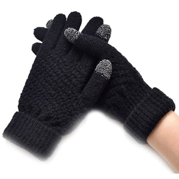 Winter Plus Velvet Thickened Anti Needle Touch Screen Gloves Black Gloves & Mittens